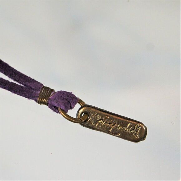 Oversized Brass Heart Wire Wrapped Purple Stone Statement Necklace Signed VTG - Picture 11 of 11